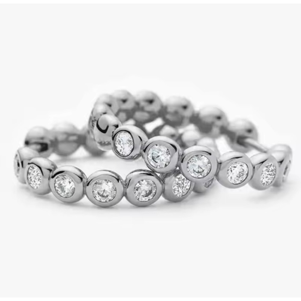 Gold Plated Bezel 18k Moissanite Bubble Hoop Earrings Round Clear Huggies